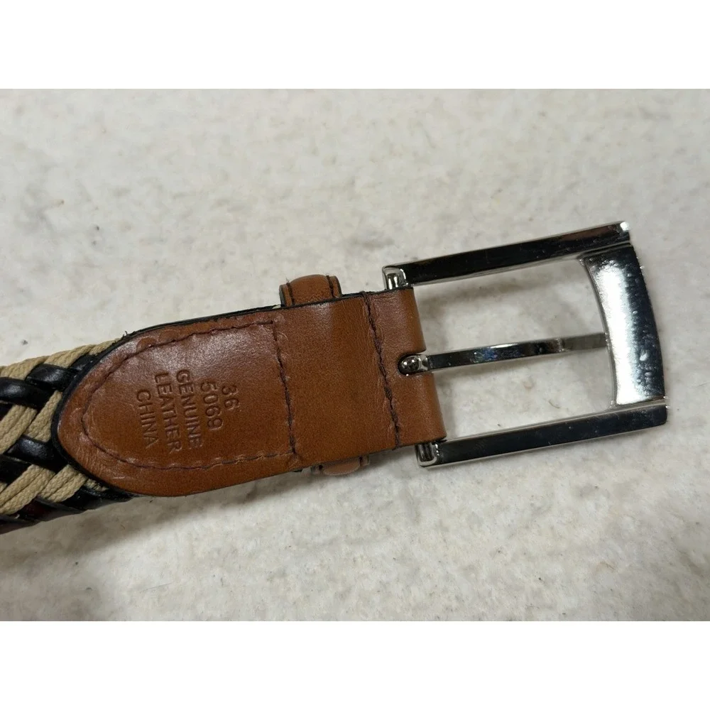 Mens Braided Leather Rope Belt Size 36 Brown Tan Black Preppy Boho Woven